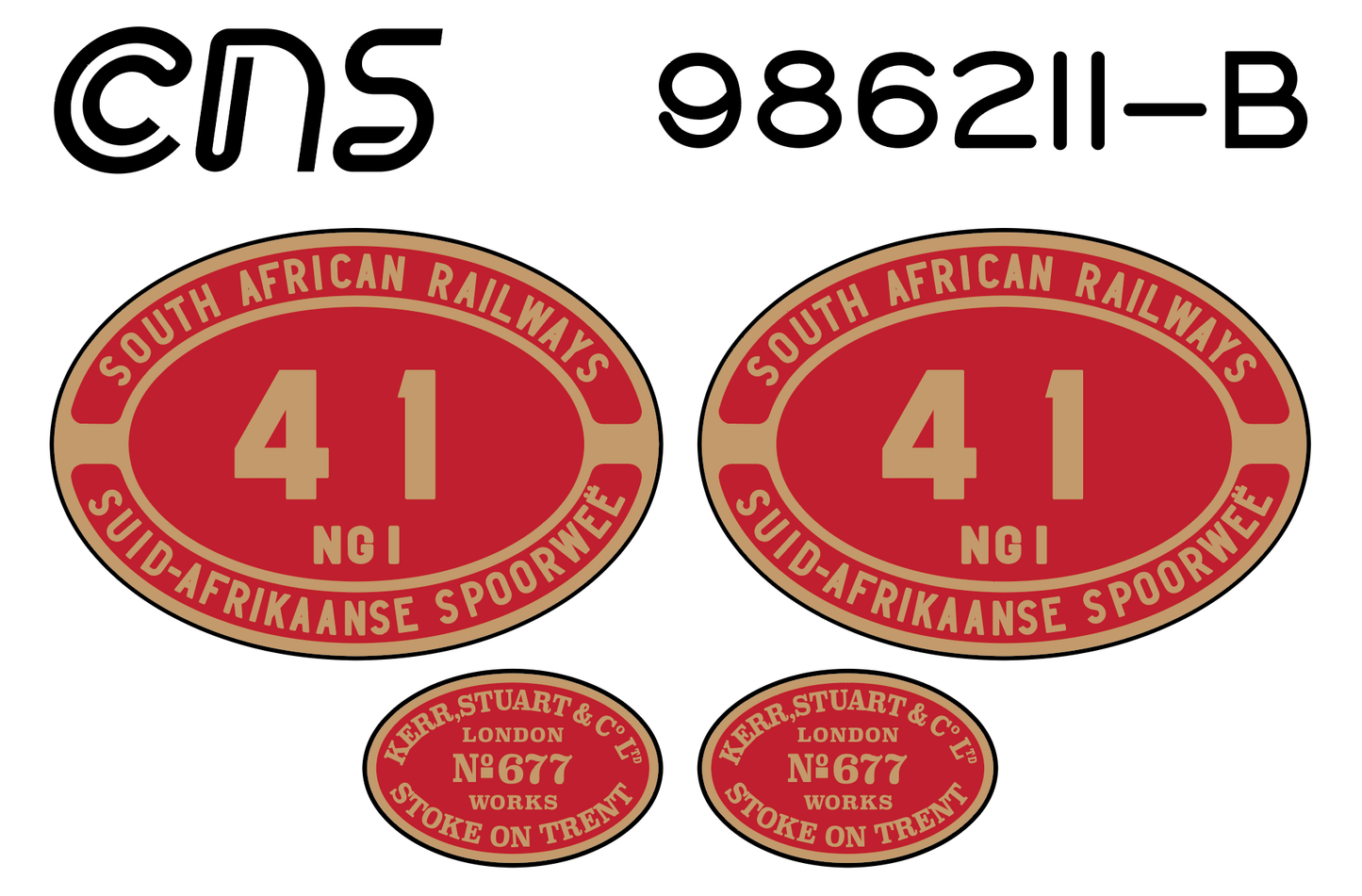 4mm Scale Rapido UK - South African Railways NG1 Number and works plates set